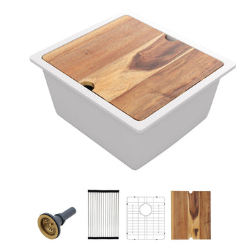 17"x19" Undermount White Bar Prep Sink Workstation