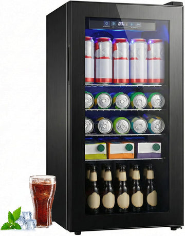 Beverage Refrigerator, 160 Can Mini Fridge Glass Door for Soda, Beer or Wine wit