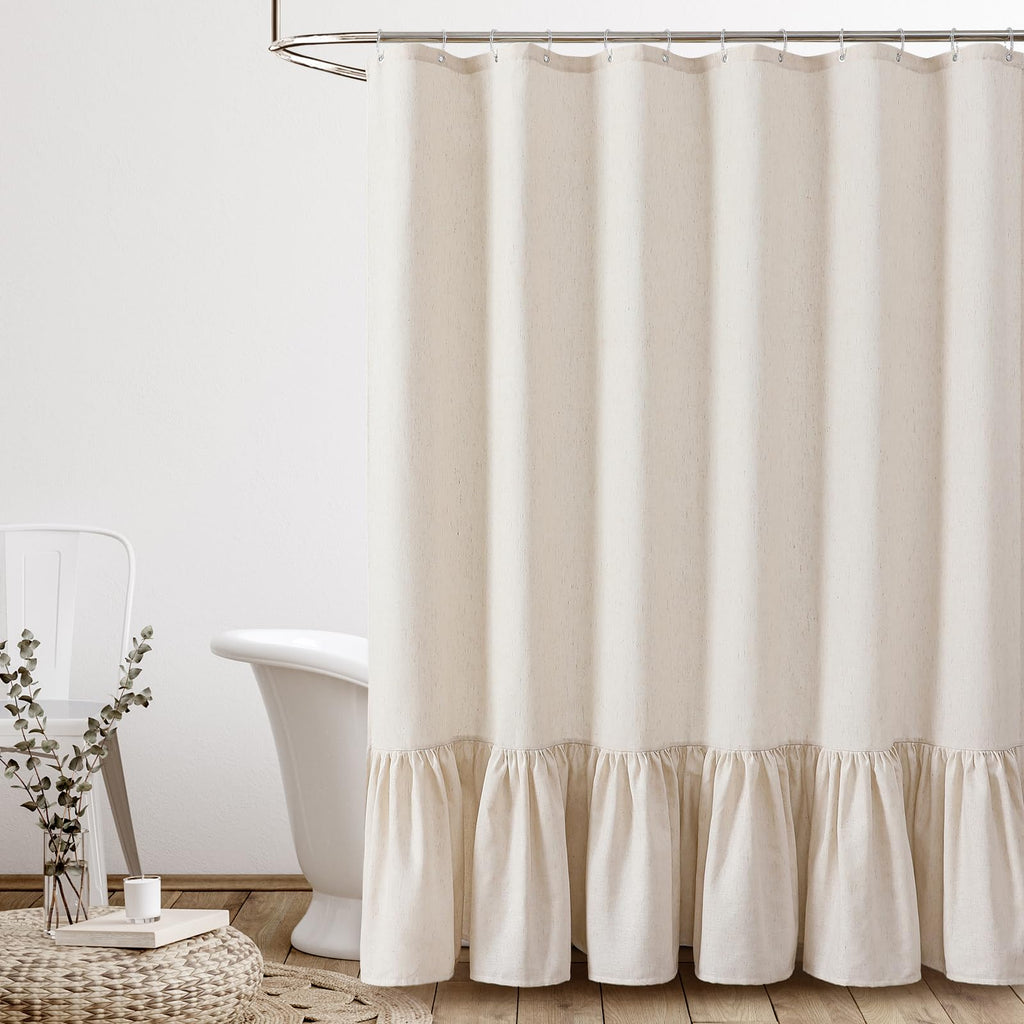 Boho Ruffle Shower Curtain, Linen Blend Fabric, Natural, 72 x 72
