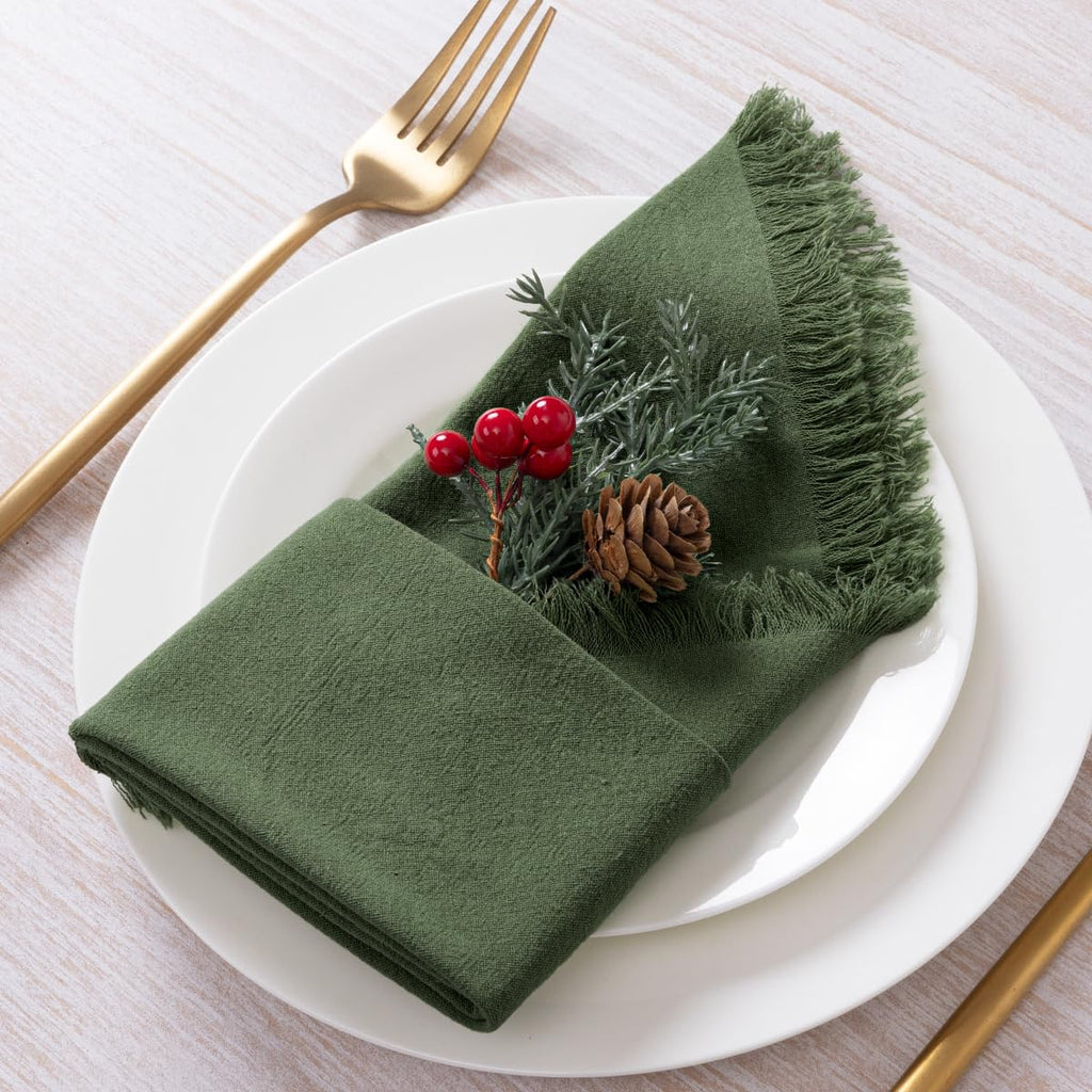 Olive Green Summer Fall Linen Reusable Cloth Napkins Set of 12