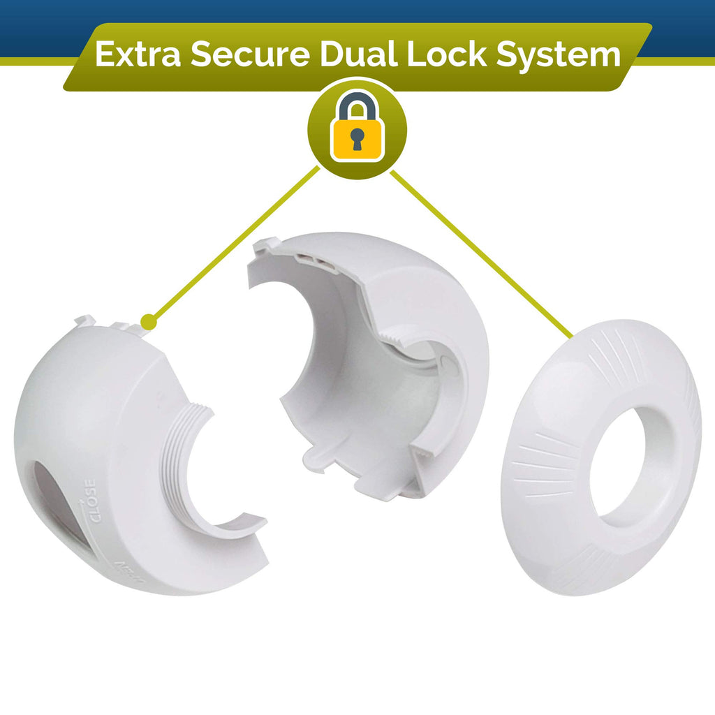 Child Safety Door Knob Cover (4 Pack) Hard-to-Remove Dual-Lock Door Handle Covers for Kids - Reusable Baby Proof Door