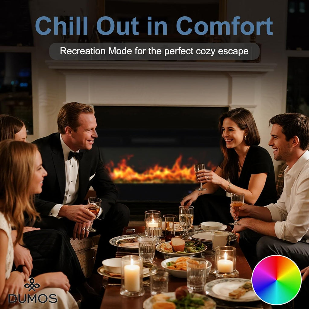 42 Inch Electric Fireplace Wall Mounted/Recessed/Freestanding Space Heater with Remote Control, Adjustable Flame Colors and Touch Screen