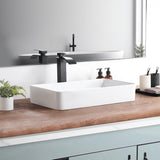 Bathroom Vessel Sink 24"x14" Rectangular White Porcelain Ceramic Bathroom Sink Modern Above Counter Art Basin