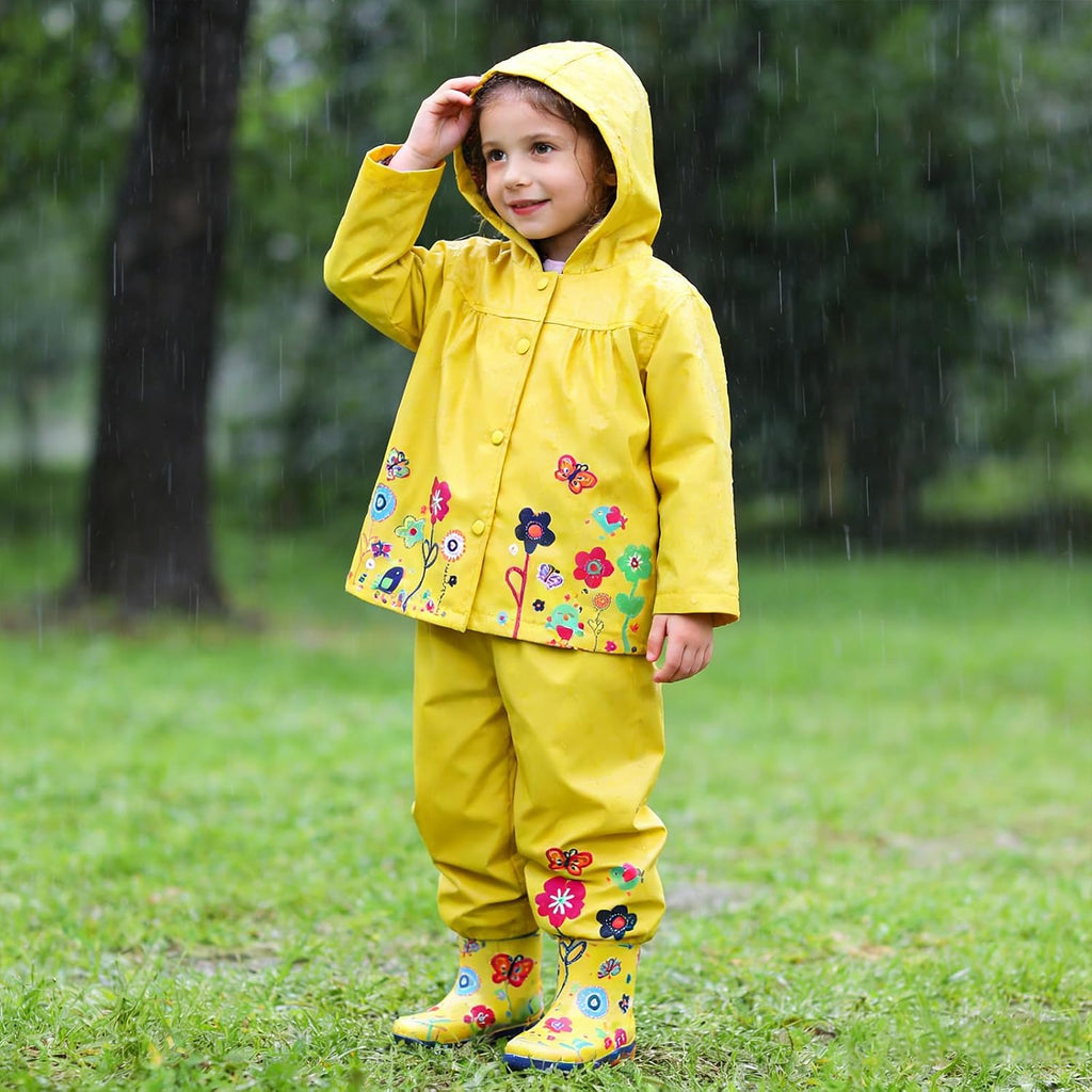 Toddler Girls Raincoat Waterproof Rain Jacket toddler Hooded Pants Suit