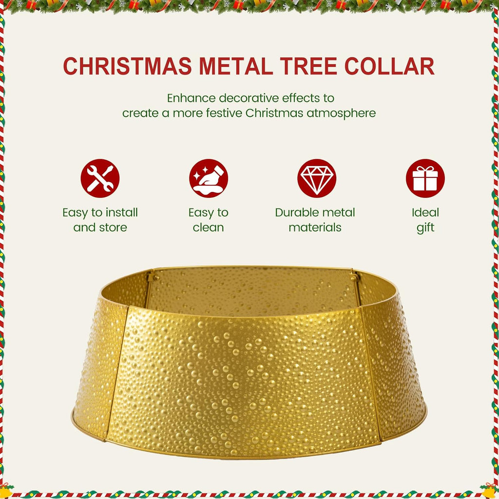 26inch Metal Christmas Tree Collar, 4-Panel Base Cover for 7.5ft Artificial Trees, Rustproof & Easy Assembly, Sturdy