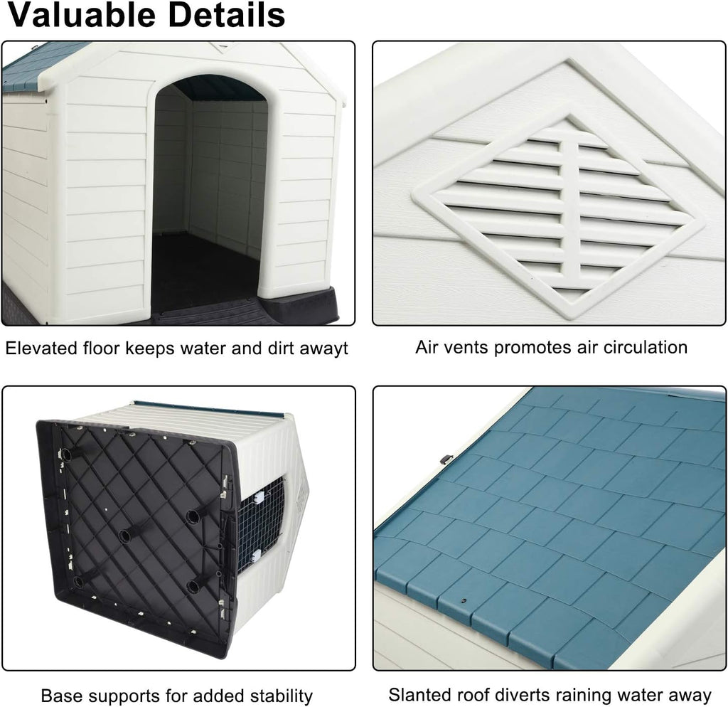 Plastic Dog House, 33" Pet Dog Kennel with Door Water Resistant for Small Medium Sized Dogs, Indoor & Outdoor Use