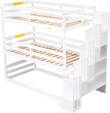 Solid Wood Triple Bunk Bed Twin with Storage Stairs and Shelves for Saving Space, Can Bed Separated Into 2 Beds