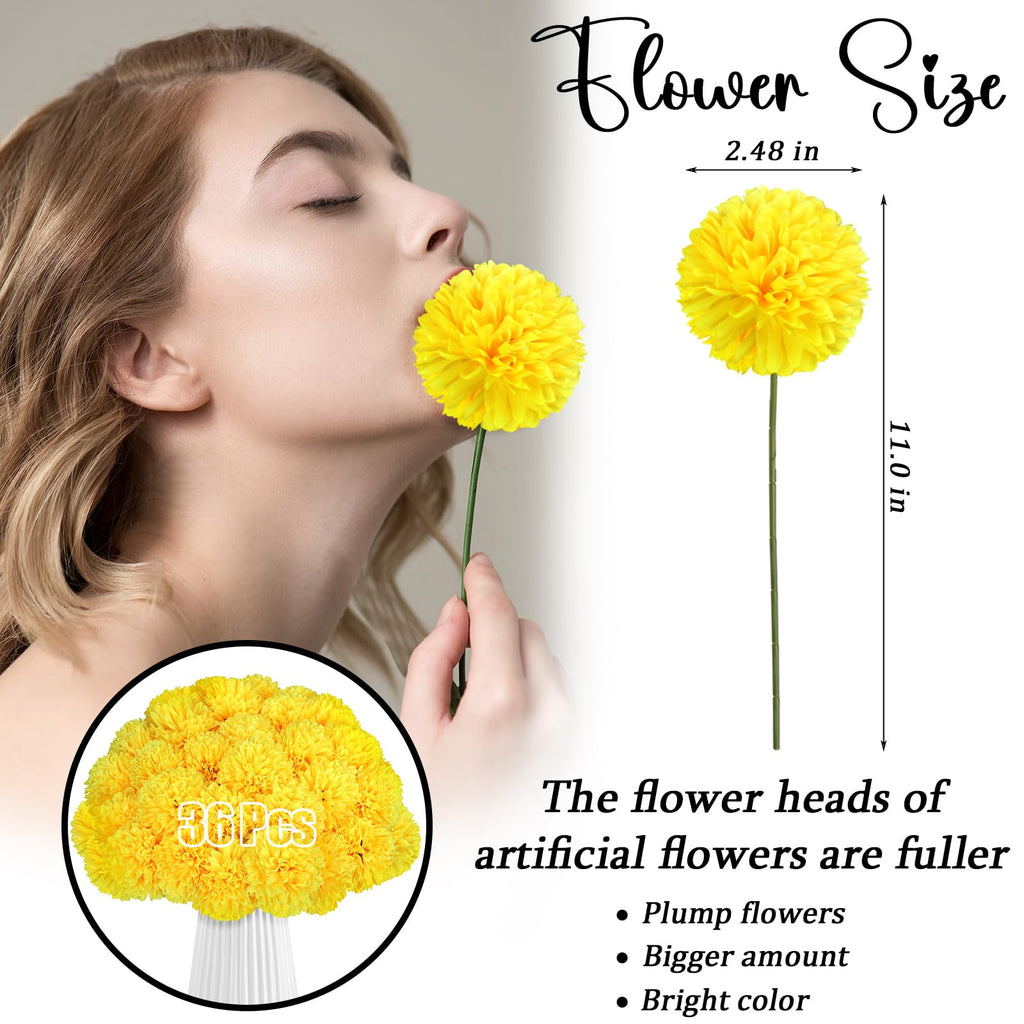 36 Pcs Chrysanthemum Artificial Flowers Yellow Fake Silk Mums