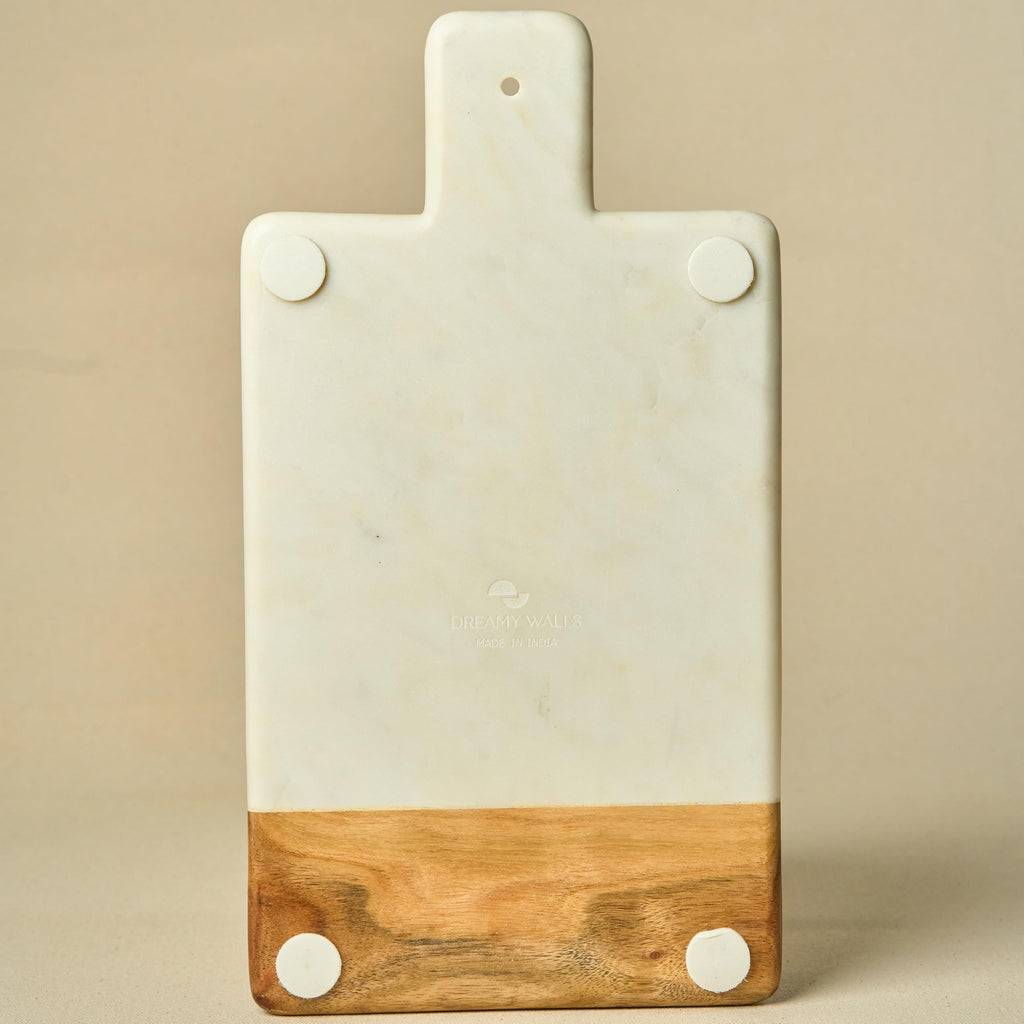 Cheese Board Natural Marble Acacia Wood and Brass Inlay 15 Inch Serving Tray for Cheese Platter Fruit Platter