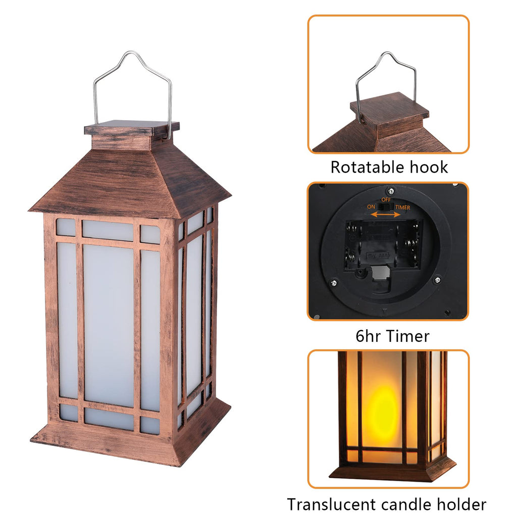 13 Inch Outdoor Decorative Lanterns with LED Candle Timer 2 Pack Brown