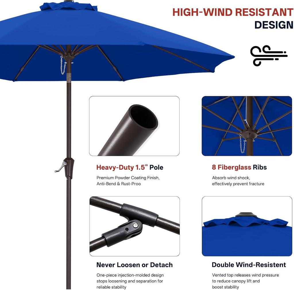 9FT Outdoor Patio Umbrella, 8 Ribs Table Umbrella w/Crank for Easy Set Up, Suitable (Turquoise)