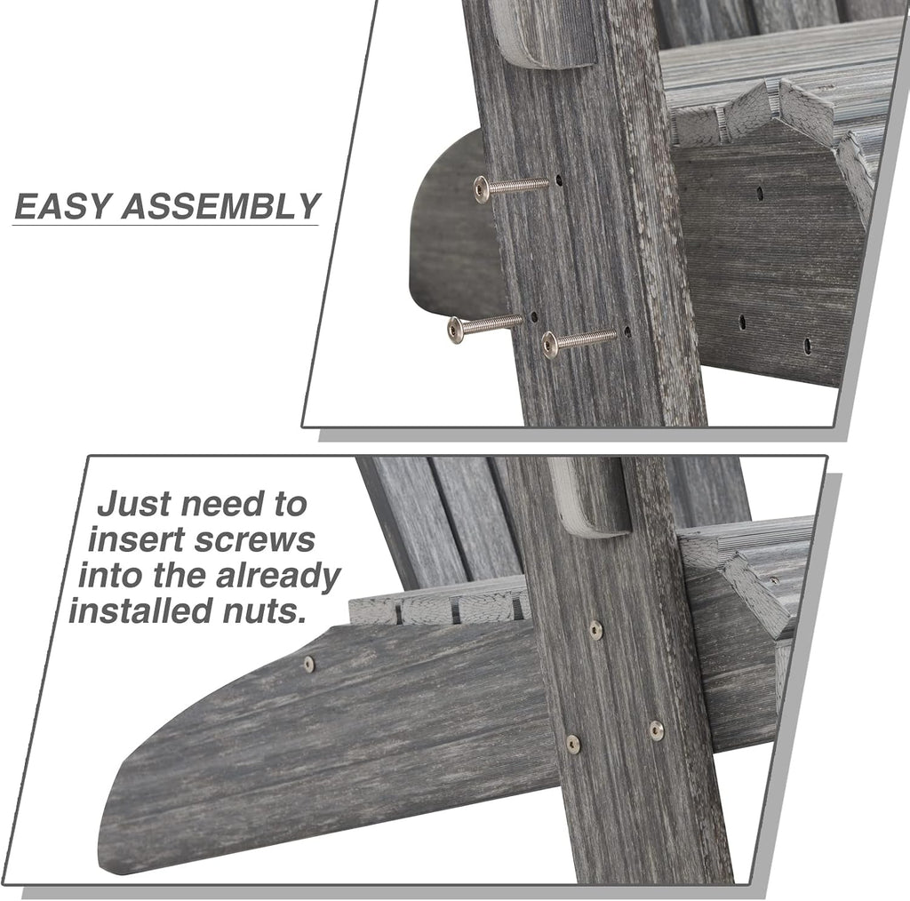 Oversized Outdoor Adirondack Chair Set of 2, Grey | Oversized Poly Lumber Weather Resistant & Durable Fire Pits Chair