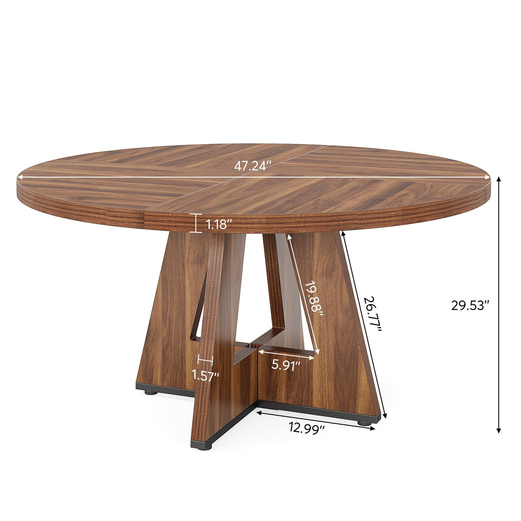 47 inch Round Dining Table Wood Kitchen Table, 47" Dinner Room Tables for 4-6, Farmhouse Accent Furniture with