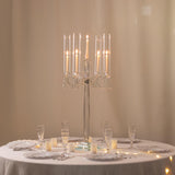 Crystal 4-Arm Candelabra Taper Candle Holder with Hurricane Glass Shades - Table Centerpiece with Pedestal Base &