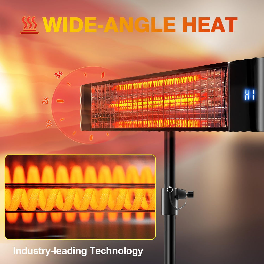 Outdoor Electric Infrared Patio Heater, 1500W | Wall/Portable Tripod Mount, Outdoor/Indoor, Waterproof, Remote