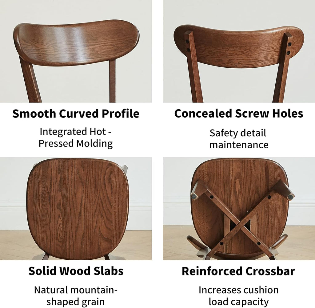 Mid Century Modern Walnut Dining Chairs Set of 4, FAS-Grade Solid Oak All Hardwood Frame, Armless & Curved Back