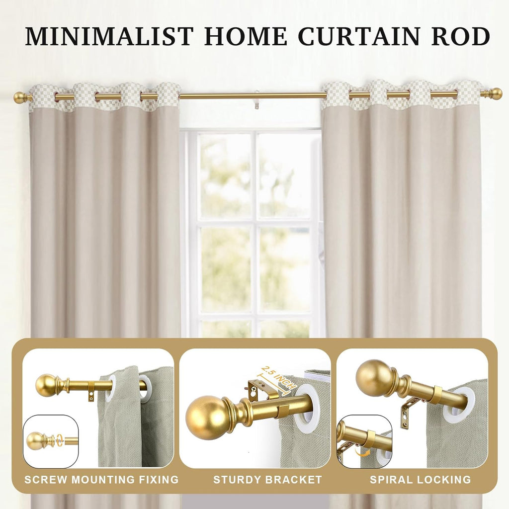 Curtain Rods - 1" Diameter, Standard Decorative Window Curtain Rod Set with Brackets - Gold