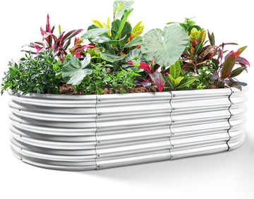 Galvanized Metal Raised Garden Bed Kit, 8x4x1.5ft Large Planter Boxes Outdoor, Oval Gardening Box, Patio Garden