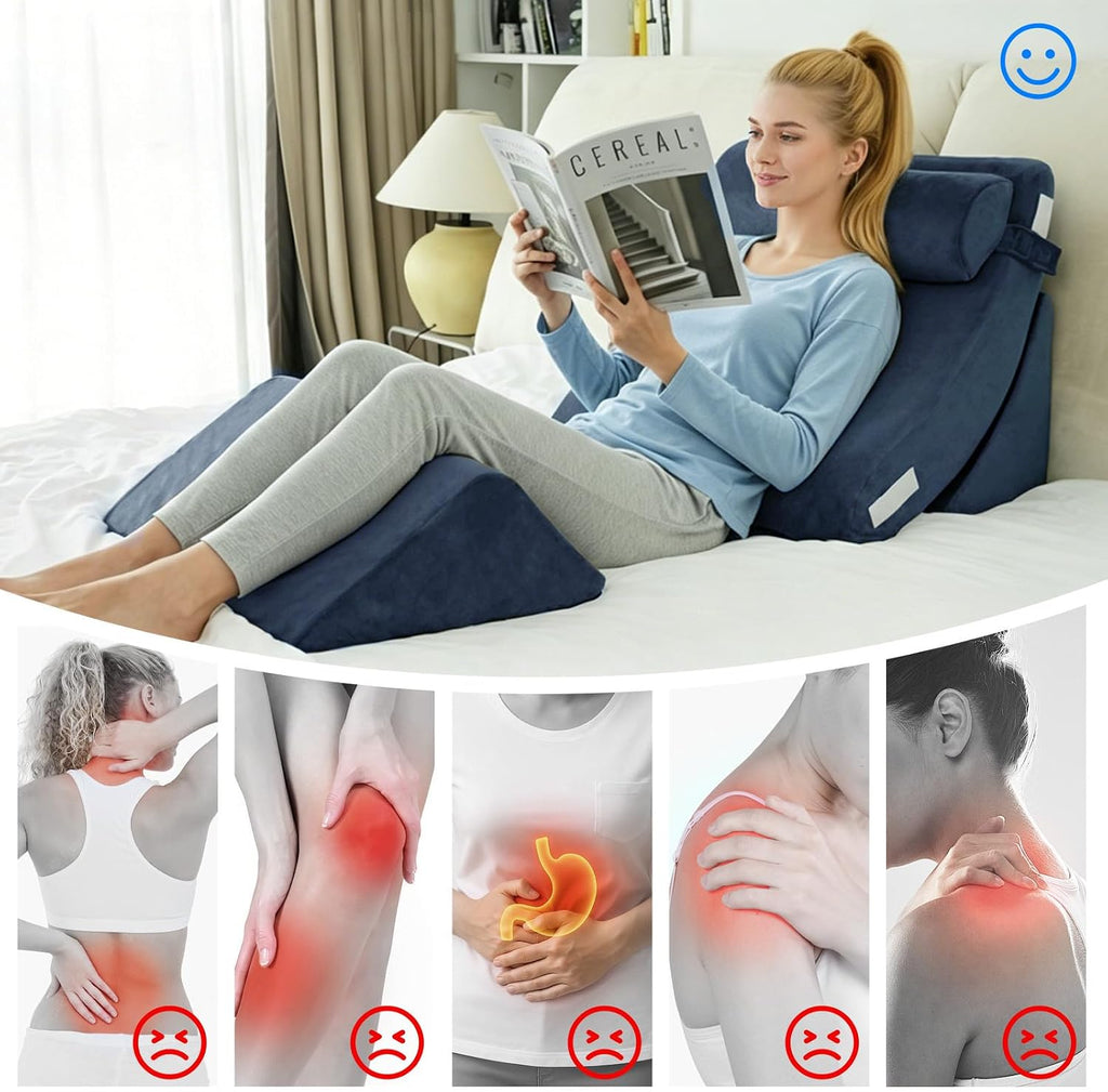 SlumberSlope 4PCS Orthopedic Bed Wedge Pillow Set Triangular Support Pillow Adjustable Foam Bed Wedge Pillow for
