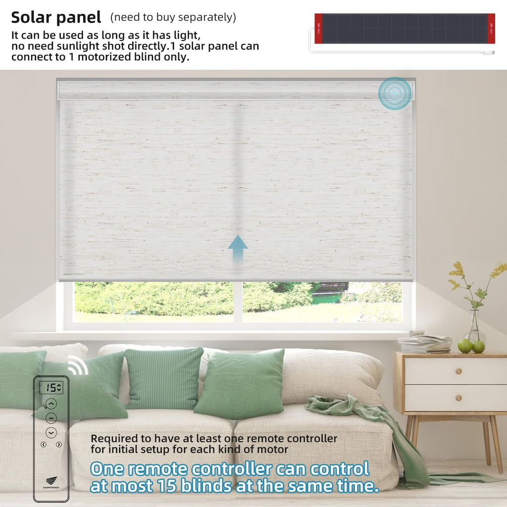 Motorized Light Filtering Roller Shade 70% Blackout Linen White