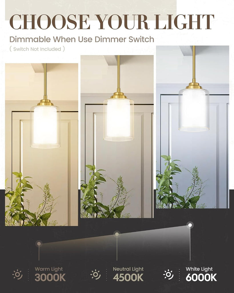 Modern Pendant Light,Brushed Gold Modern Pendant Light for Kitchen Island,Hanging Ceiling Light Fixture,Farmhouse
