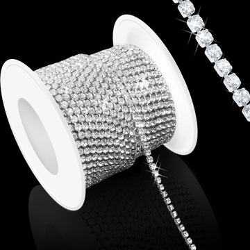M Silver White Crystal Rhinestone Chain Trim Rolls and Colors SS6 Bling Close Embellishments for Crafts - 10 Yards 2M