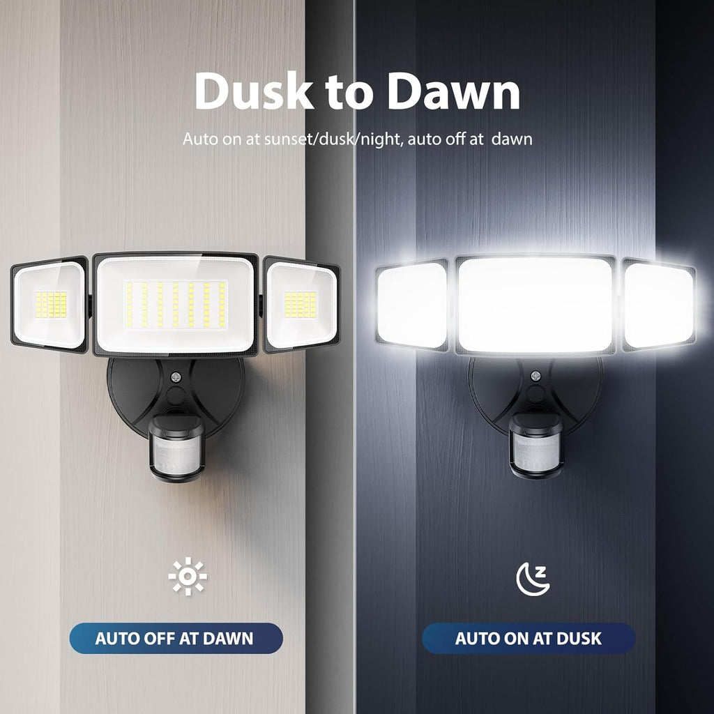 75W LED Flood Light Motion Sensor Outdoor, 7000lm Dusk to Dawn Flood Light, Security Light with Three Head, IP65