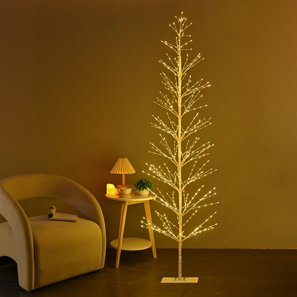 7FT Birch Tree with 736 LED Lights, Artificial Tree IP44 Waterproof Twinkle Light White Christmas Tree for Indoor