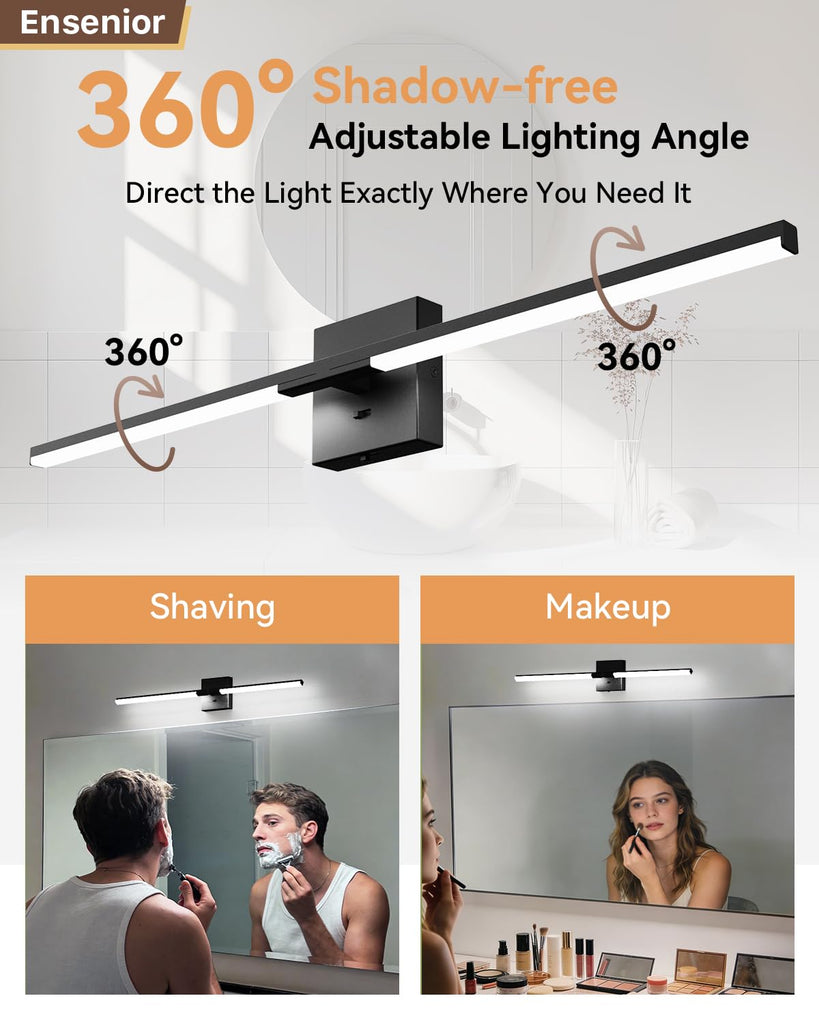 32" Modern Black Bathroom Vanity Lights, Built-in Dimmer, 5CCT