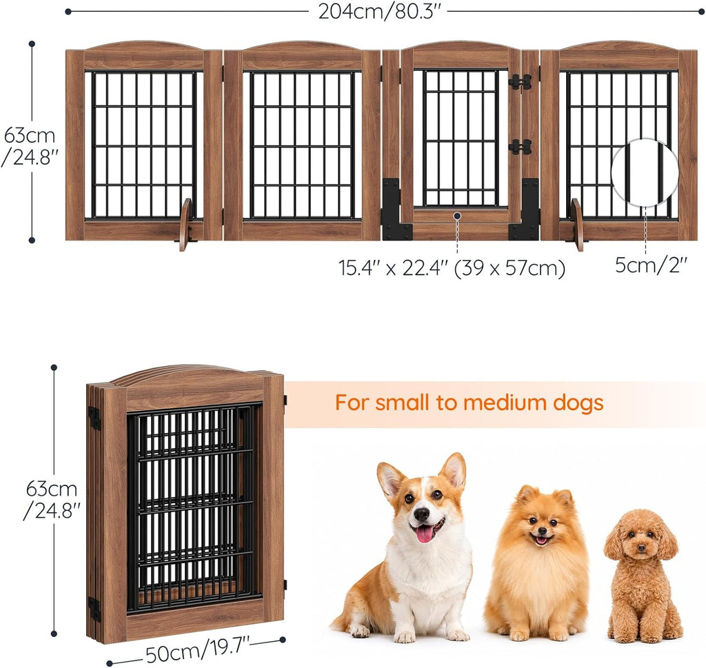 4 Panels Dog Gate Indoor with Door, 24.8'' Tall Freestanding Pet Gate with 2 Support Feet, Foldable Dog Fence