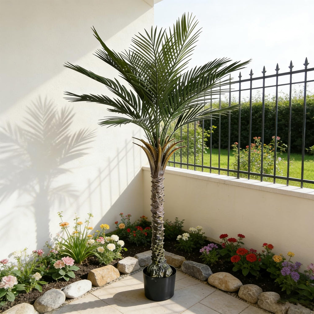 Artificial Palm Tree 5 Ft Tall UV Rated Faux Tropical Palm Plant in Pot for Indoor or Outdoor Home Office Decor