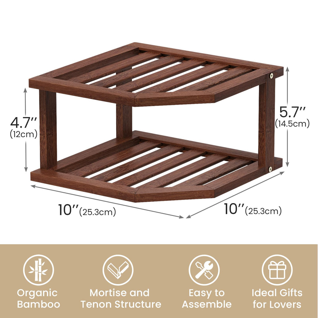 2 Tier Bamboo Corner Shelf 3 Pack Plate Organizer Kitchen(Brown)