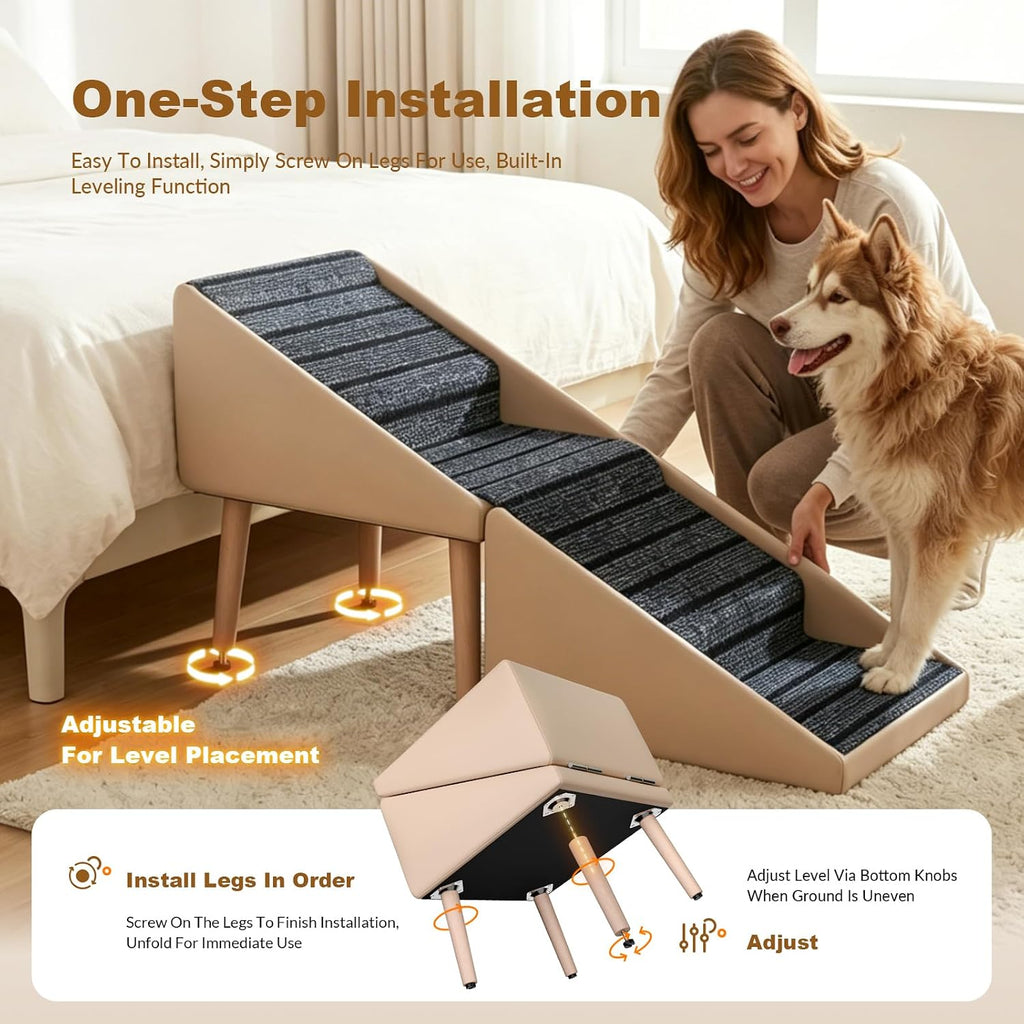 Foldable Dog Stairs & Dog Ramp for Couch, Non-Slip Wooden Pet Steps