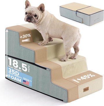 Dog Stairs for Small Dogs 18.5" H, 4-Step Extra Wide Dog Steps for Bed, Pet Stairs for Bed and Couch with Durable