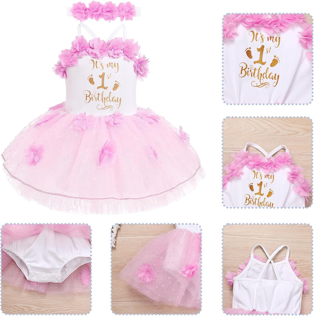 1/2 Birthday Girl Outfit for Baby Girl's Six Months Party Dress with Flower Headband Photoshooting Summer Clothes