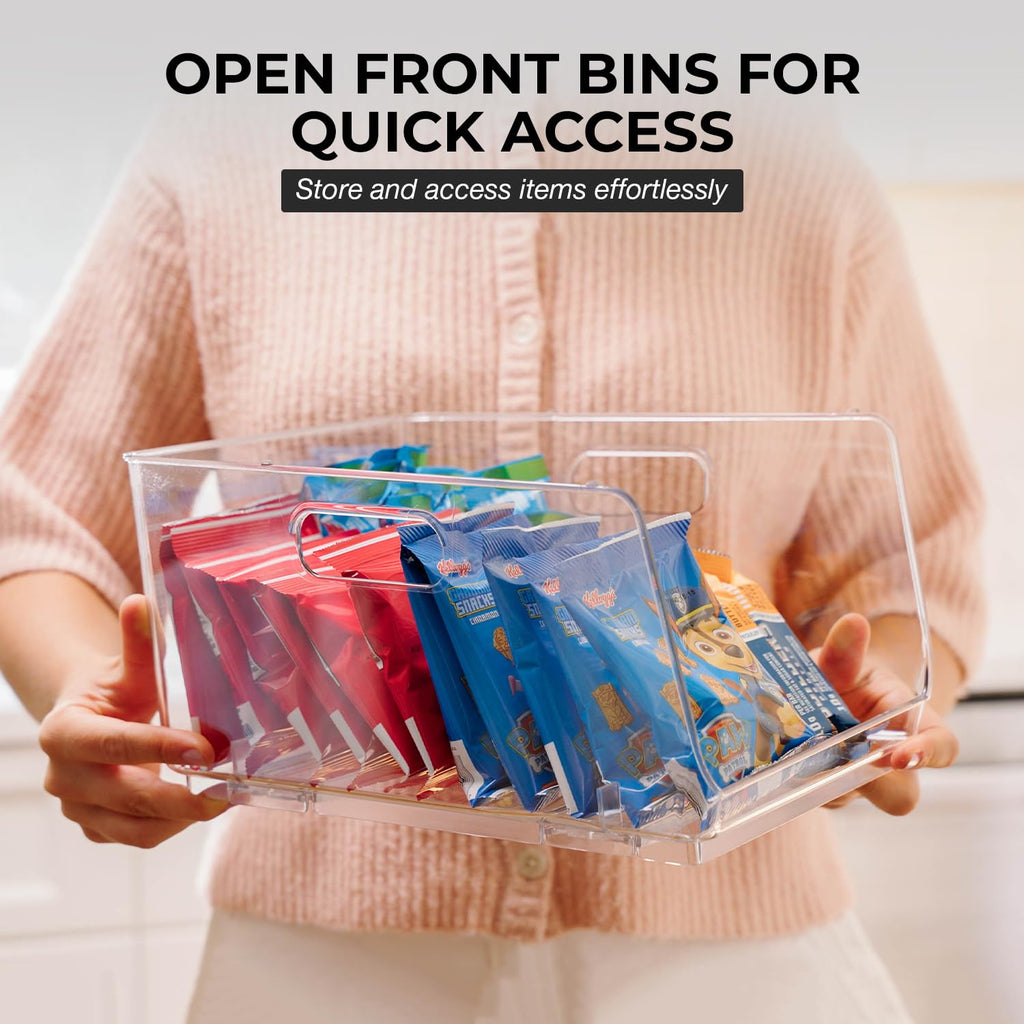 Stackable Storage Bins, Front Pantry Organizer, Medium, 4 Pack