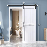 32 x 84 inch White Barn Door with 5.5FT Sliding Door Hardware Kit Included & Handle,Solid Wood Cover