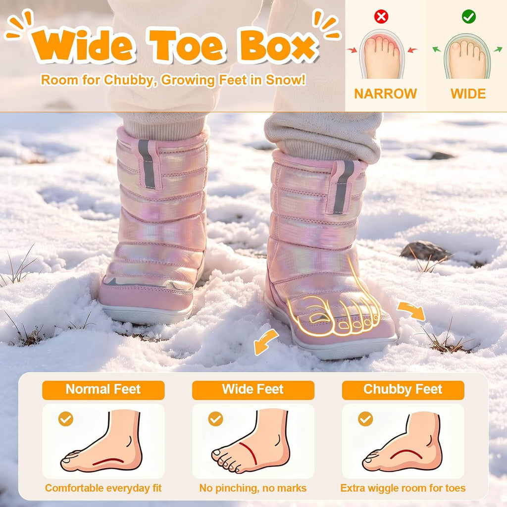 Toddler Snow Boots Kids Winter Shoes Warm Fleece Booties Boys Girls