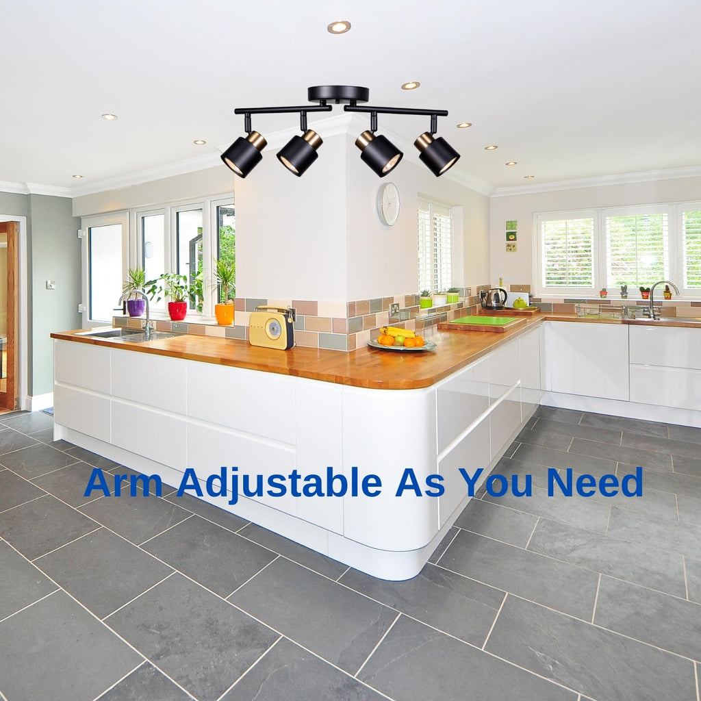 4 Light Track Lighting Kit, Matt Black Brass Finish Adjustable with Moden Flush Mount Ceiling Spotlight Improvement