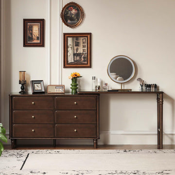 Large Vanity Desk with 6 Storage Dresser, Poplar Wood Adjustale Makeup Table for Girls, Vanity Set, 97" D x 16" W x