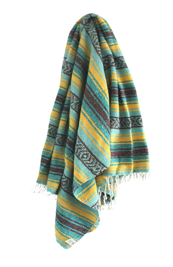 Classic Mexican Blanket, Large Authentic Woven Falsa Throw (70"x50"), Artisan Southwest Décor for Beach, Yoga