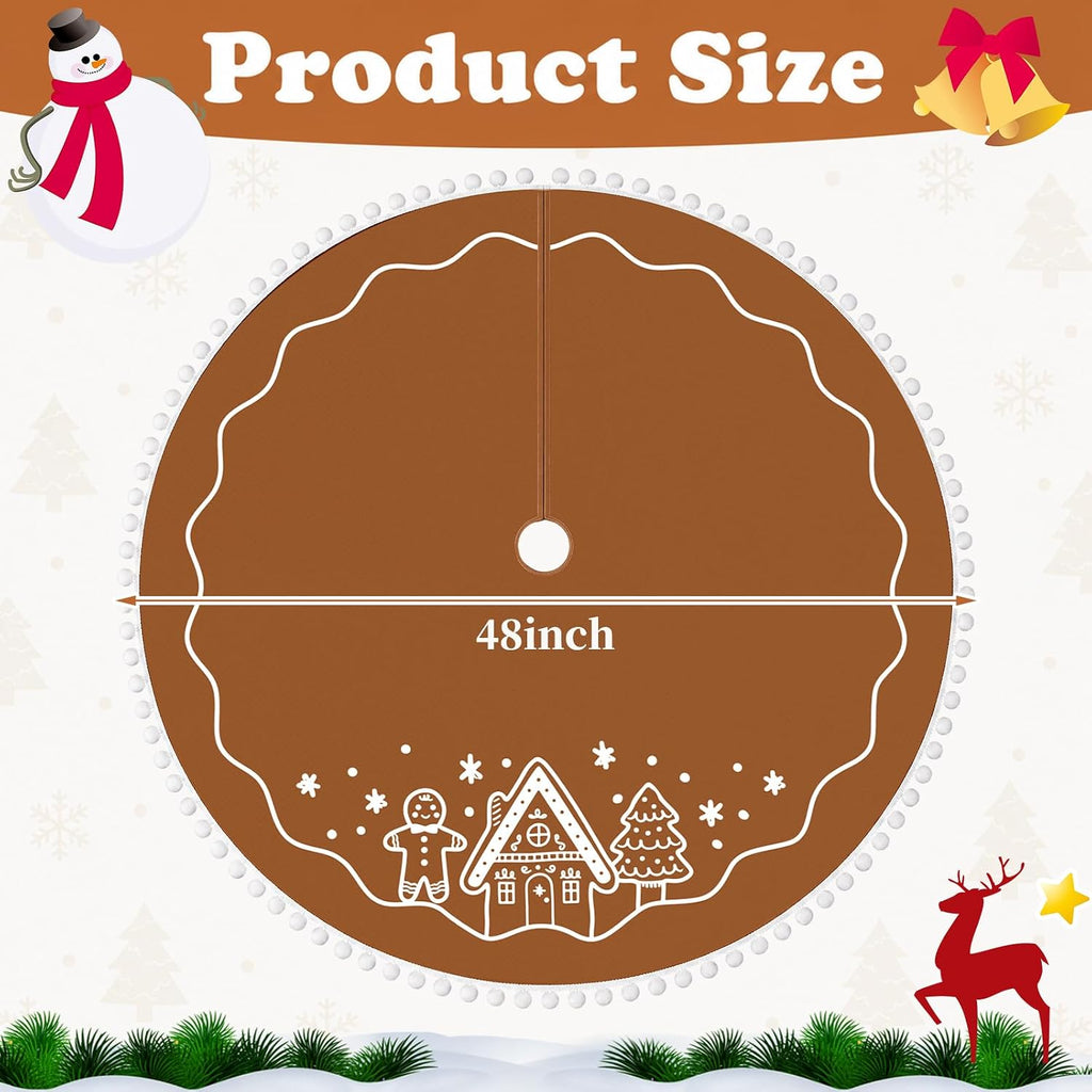 48 Inch Gingerbread Man Christmas Tree Skirt Rustic Brown Mat Decor