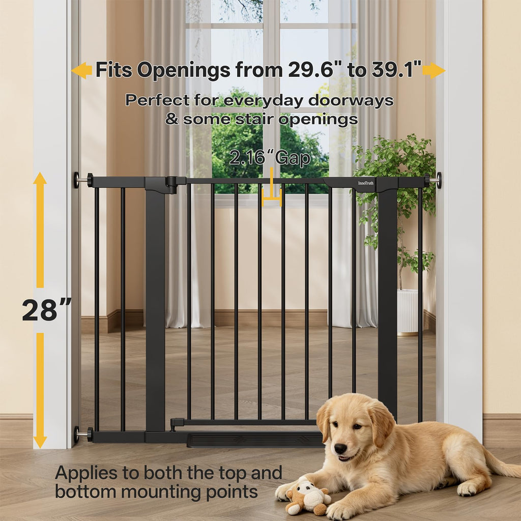29.6-39.1 in Wide Baby Gate for Stairs and Doorways, Black