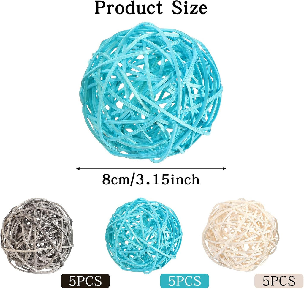 Wicker Rattan Balls, 3.15 Inch Decorative Orbs Vase Fillers, Bowl Fillers Decor, Wedding Centerpieces, Rustic - Set of 15