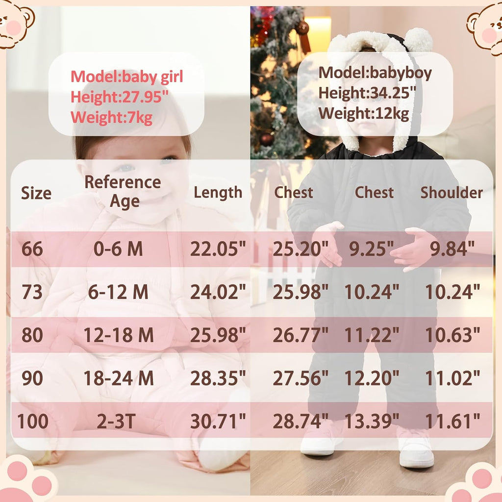 Baby Girls Boys Snowsuit Winter Clothes Jumpsuit Romper Infant Hooded Fleece Coat Jacket Outwear