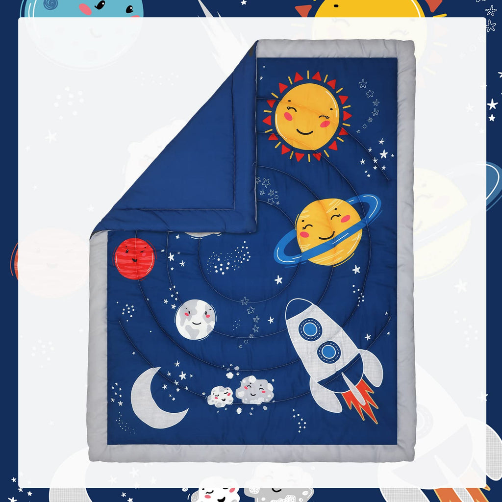 4 Pieces Baby Crib Bedding Set, Standard Nursery Size Soft, Space