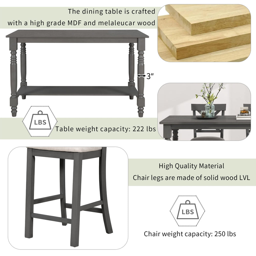 Counter Height Kitchen Table Set with Bench and Chairs for 6 Rustic Solid Wood Dining Room Table Set with Bottom