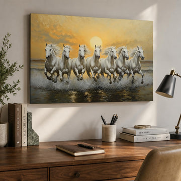 Horse Pictures Wall Decor, 7 Running Horses Wall Art Vastu With Frame, Horse Posters Canvas Wall Art, Seven Horses