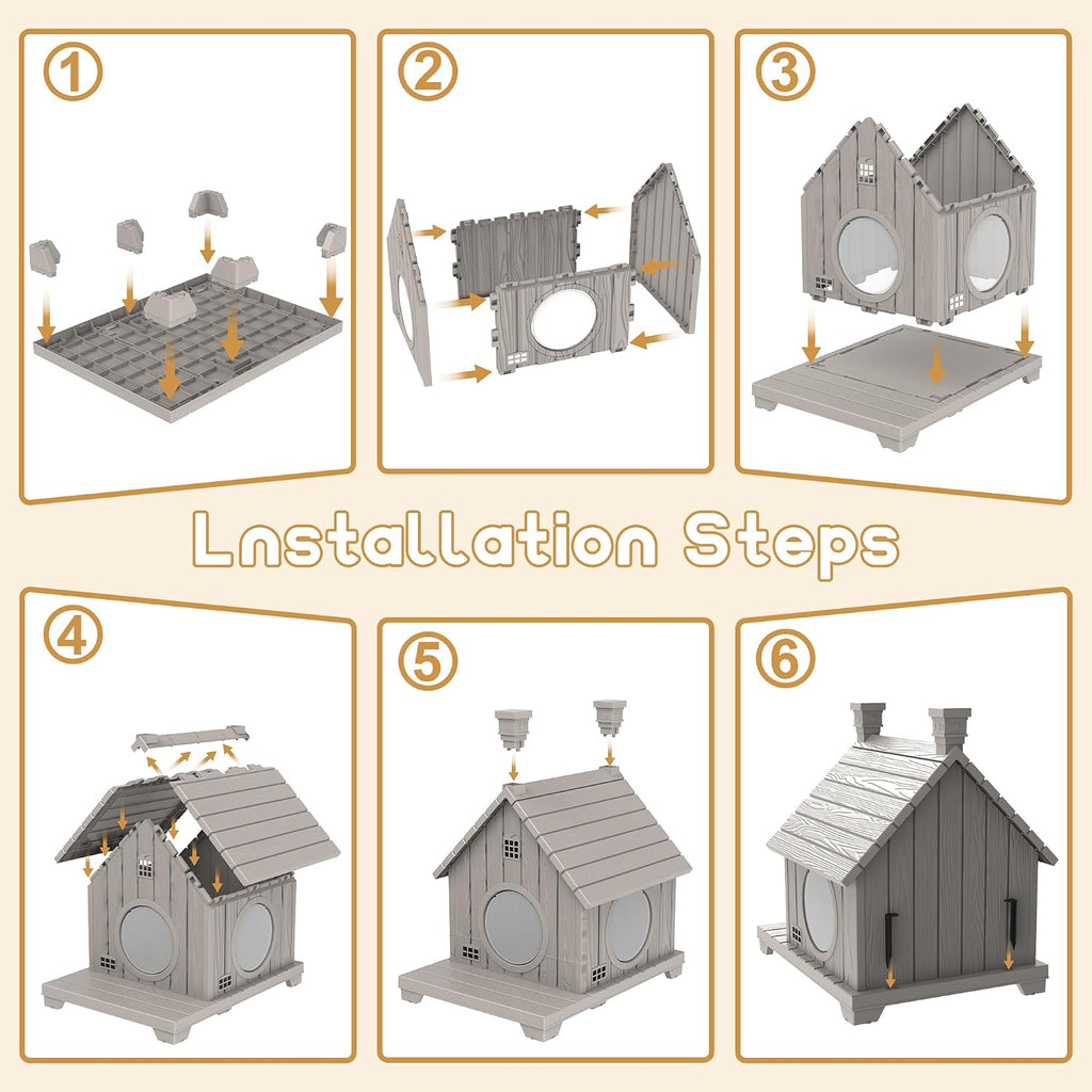 Outdoor Cat House Weatherproof 1-Story Durable Resin, Grey