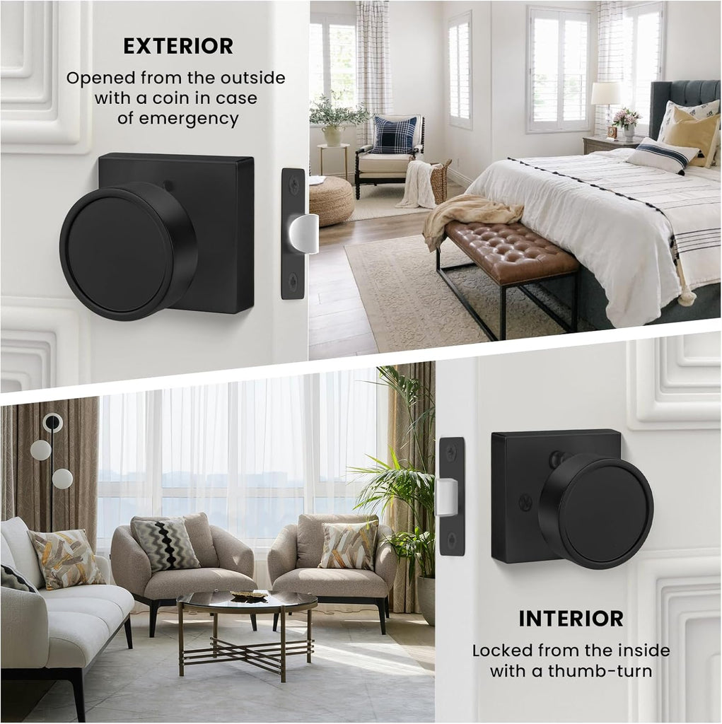 Black Door Knobs Interior, Zinc-Alloy Square Matte Black Privacy Door Knobs Bathroom